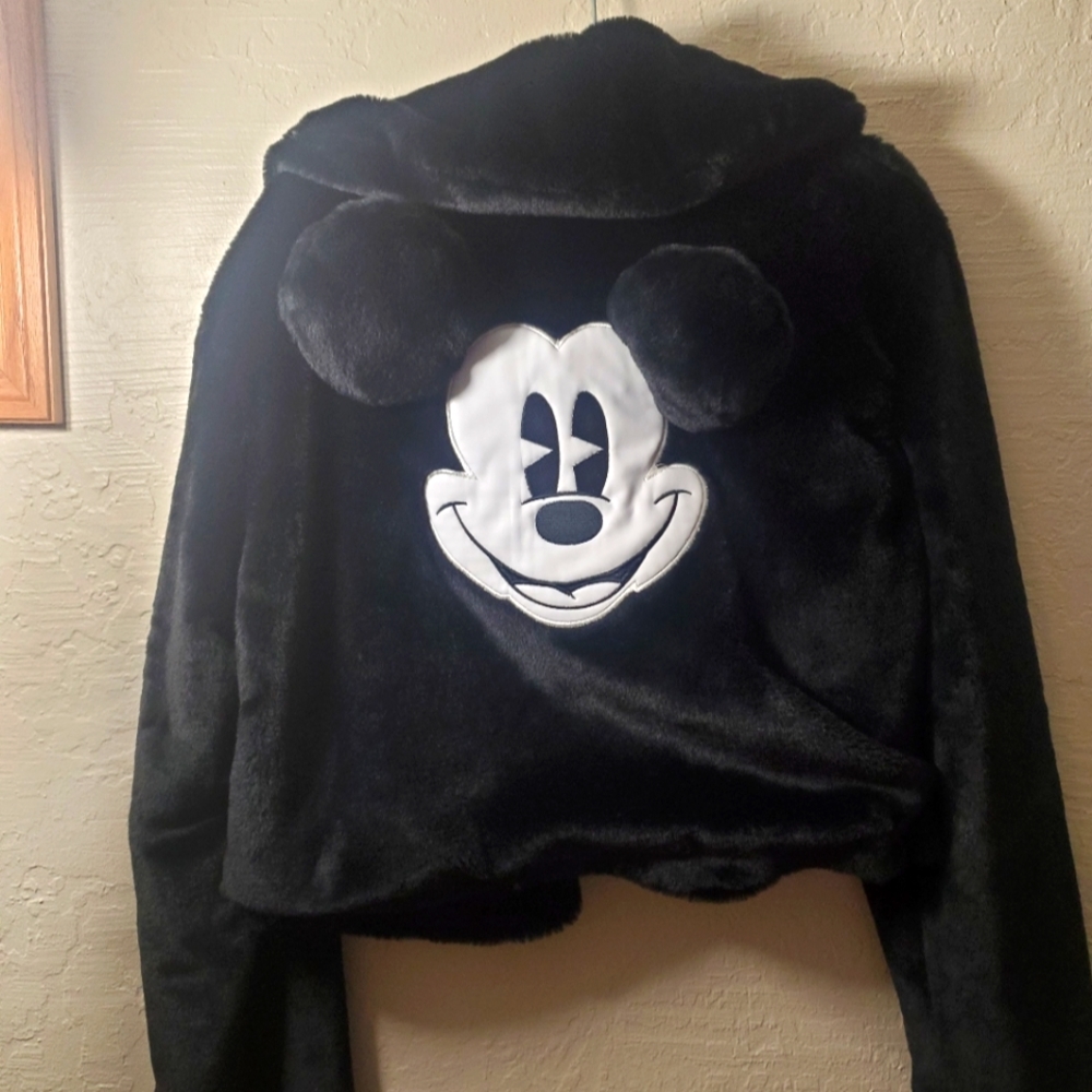 Disney Mickey Black Faux Fur Jacket